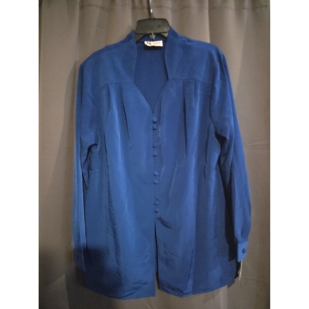 Maggie Sweet Tunic Button Up Long Sleeve Shirt Large Royal Blue Glam Office